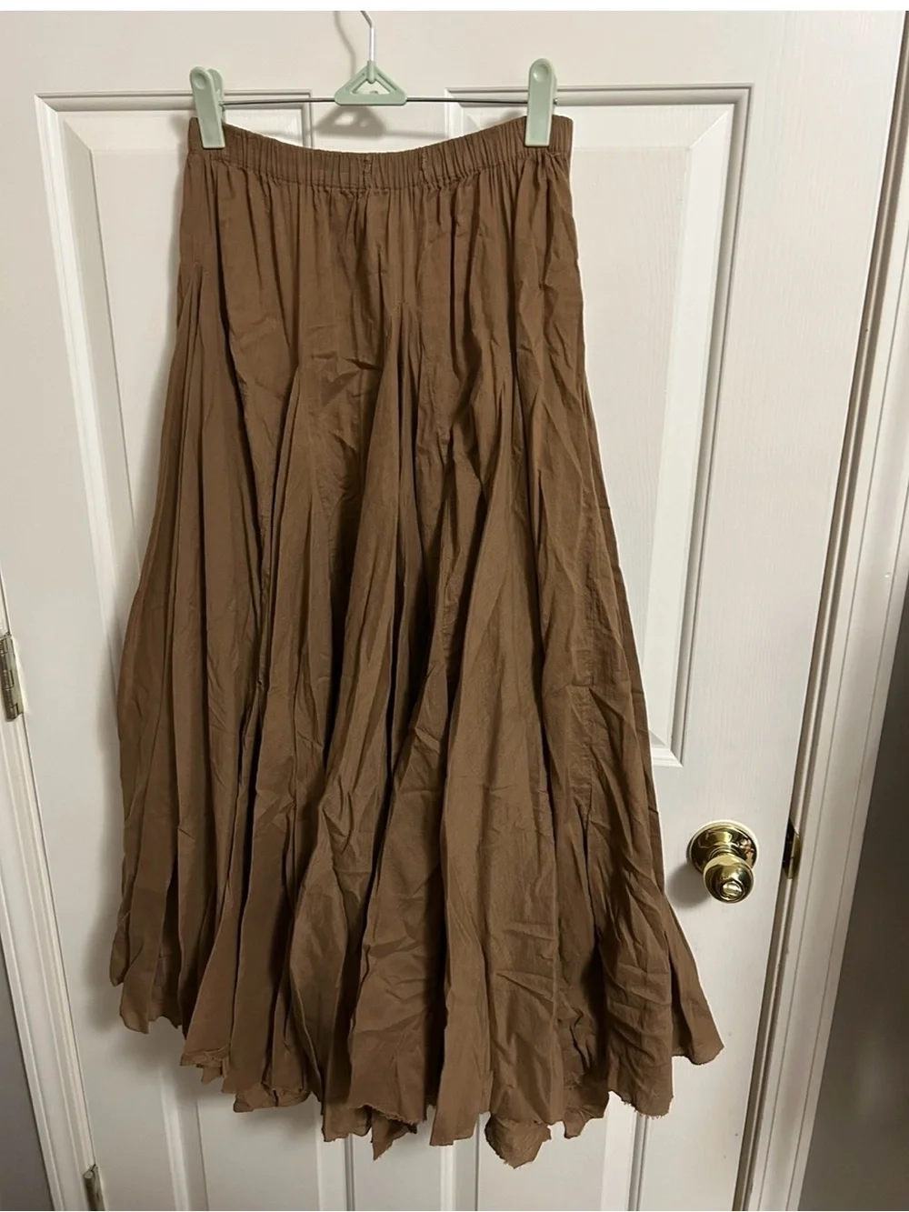 Sandy Starkman Brown Cotton Maxi Skirt Raw Hem Boho Lagenlook M EUC